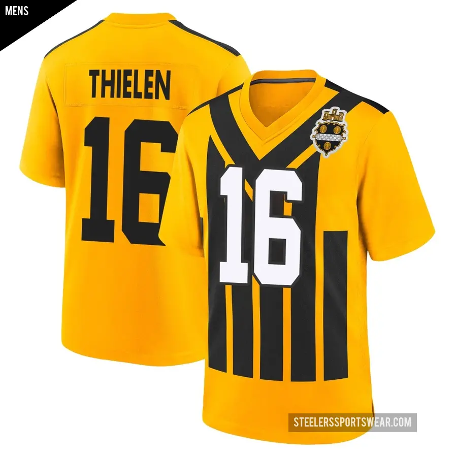 Men's Pittsburgh Steelers ＃16 Adam Thielen Gold Game Alternate 1933 Throwback Jersey