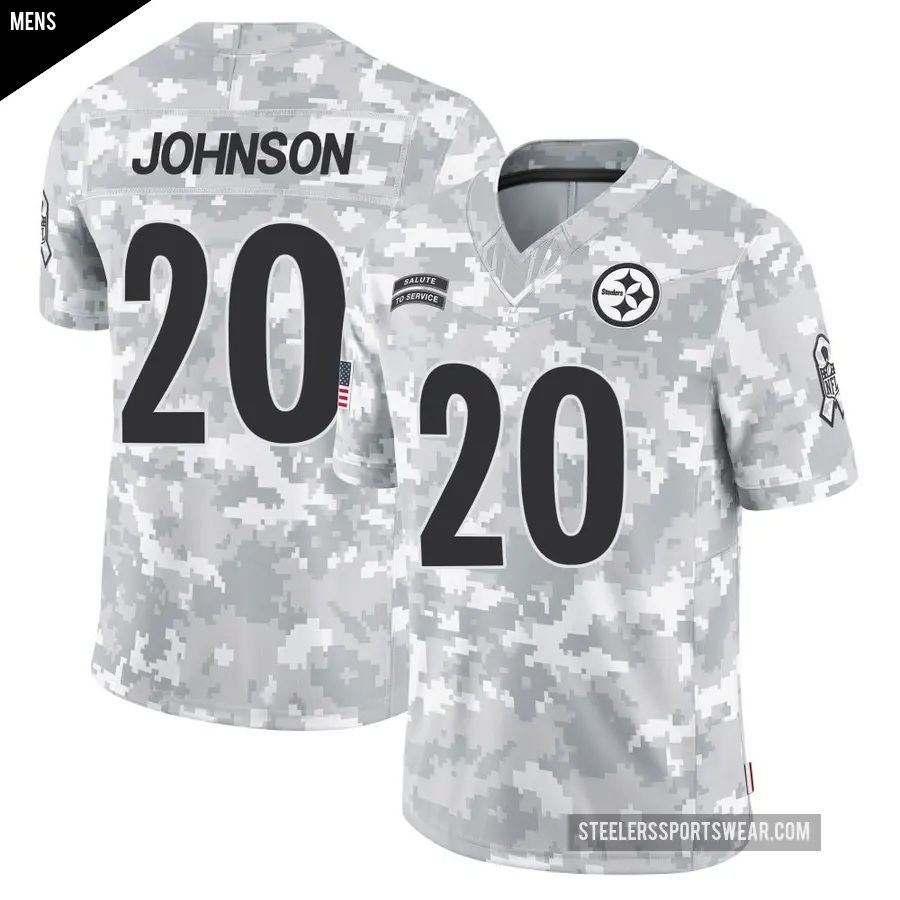 Men's Pittsburgh Steelers ＃20 Kaleb Johnson Arctic Camo Limited 2024 Salute to Service Jersey