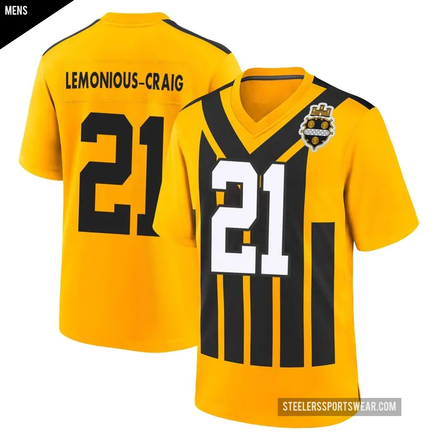Men's Pittsburgh Steelers ＃21 Montana Lemonious-Craig Gold Game Alternate 1933 Throwback Jersey