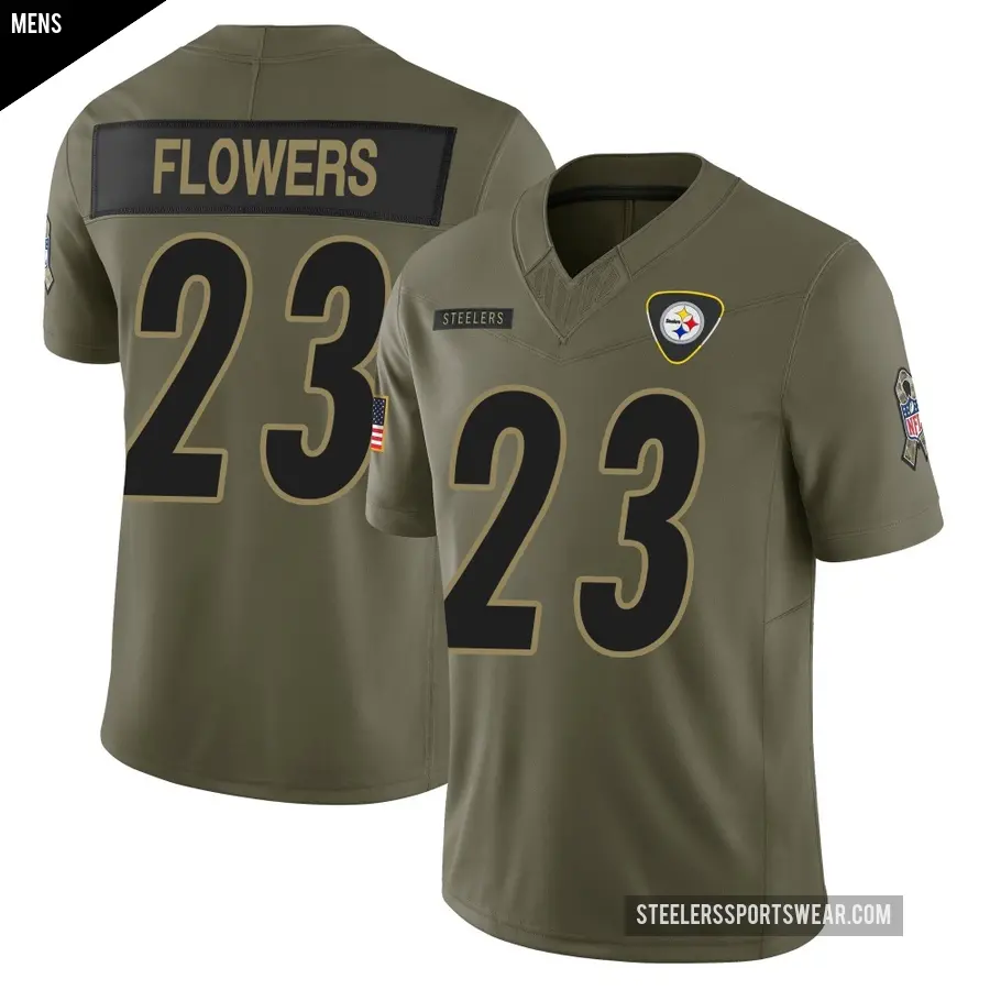 Men's Pittsburgh Steelers ＃23 Tre Flowers Olive Limited 2025 Salute to Service Jersey