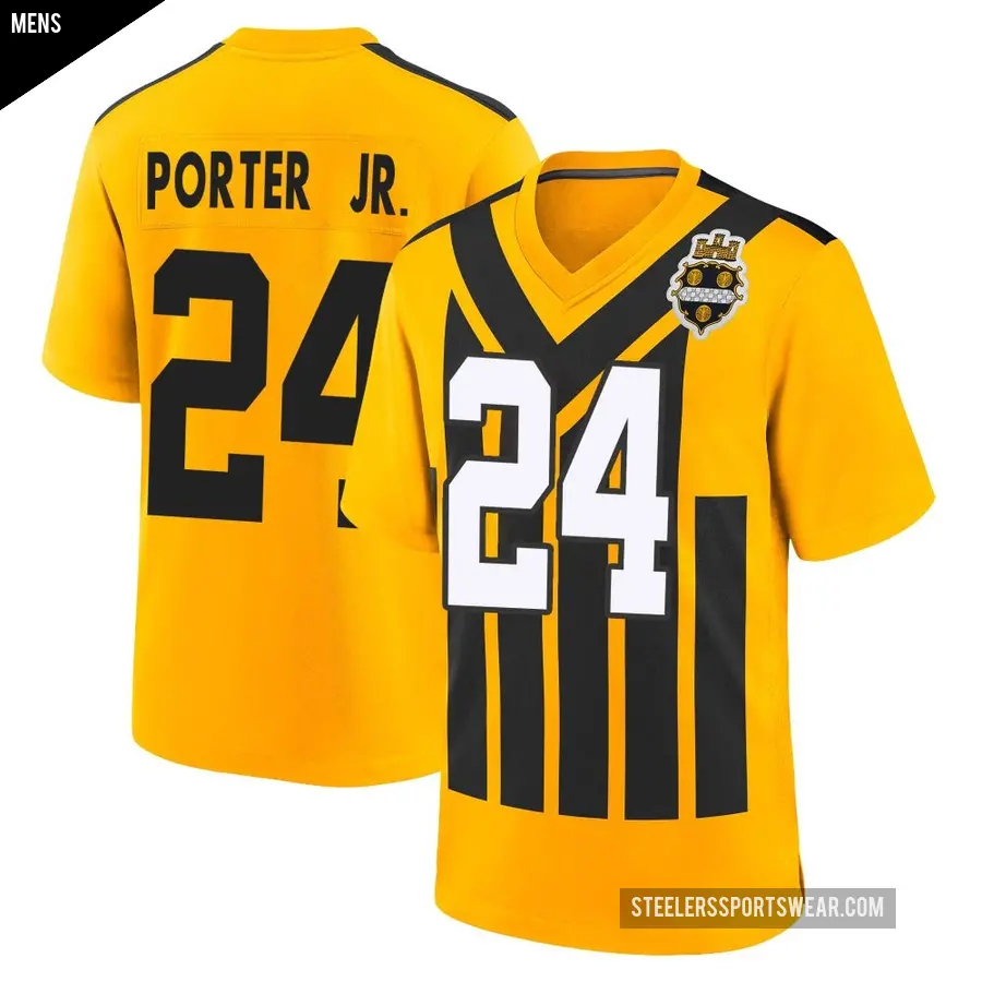 Men's Pittsburgh Steelers ＃24 Joey Porter Jr. Gold Game Alternate 1933 Throwback Jersey