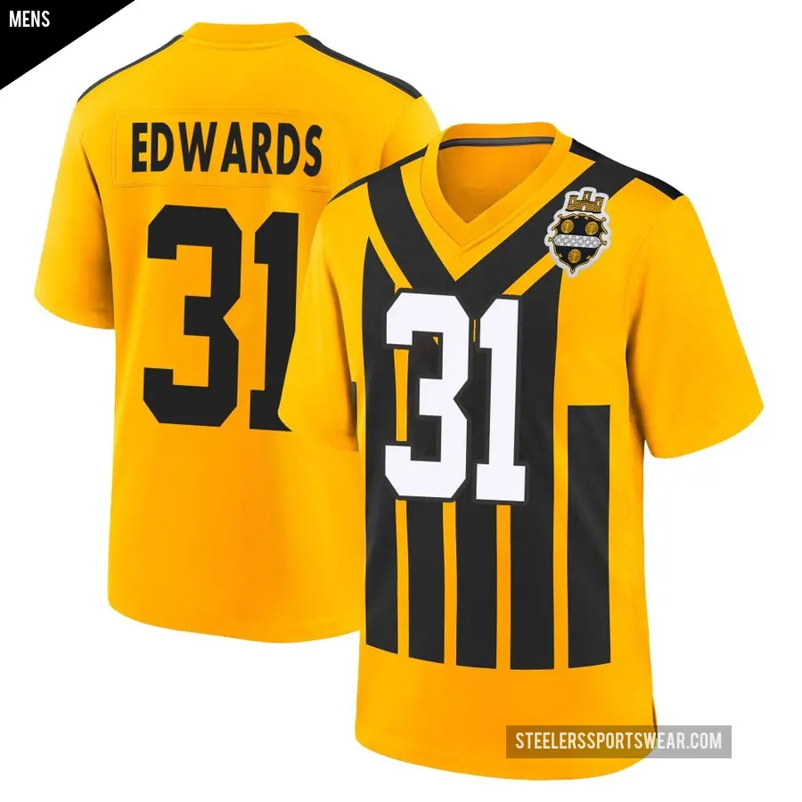 Men's Pittsburgh Steelers ＃31 Daijun Edwards Gold Game Alternate 1933 Throwback Jersey