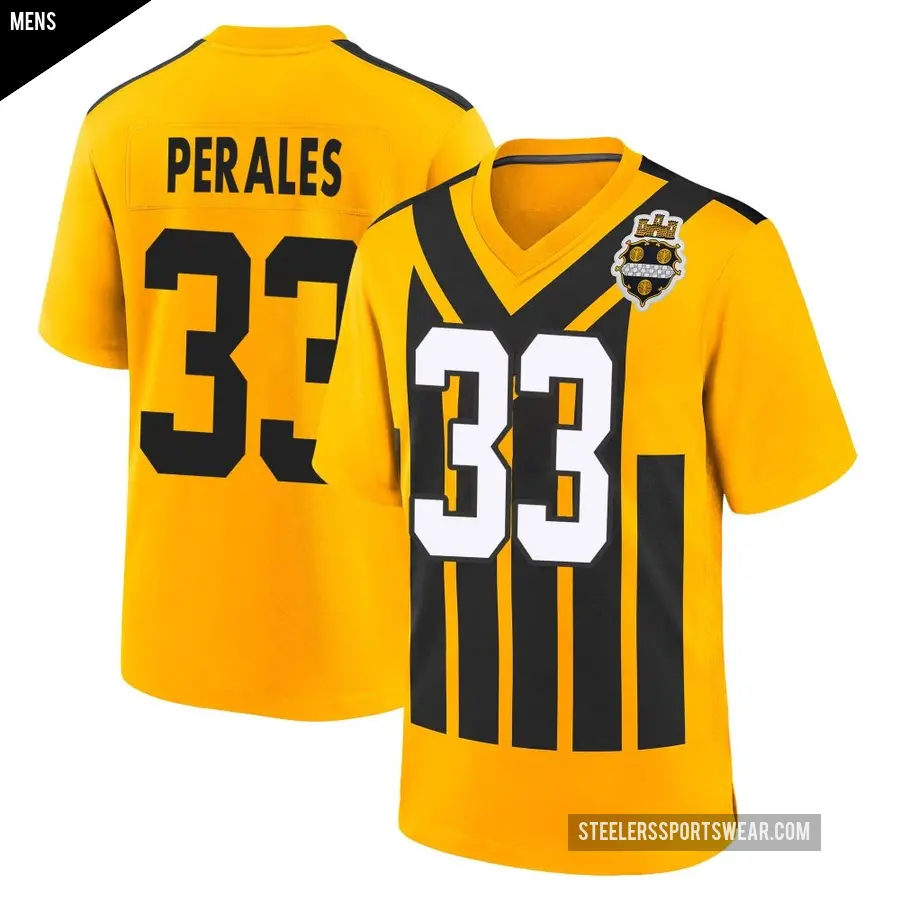 Men's Pittsburgh Steelers ＃33 David Perales Gold Game Alternate 1933 Throwback Jersey