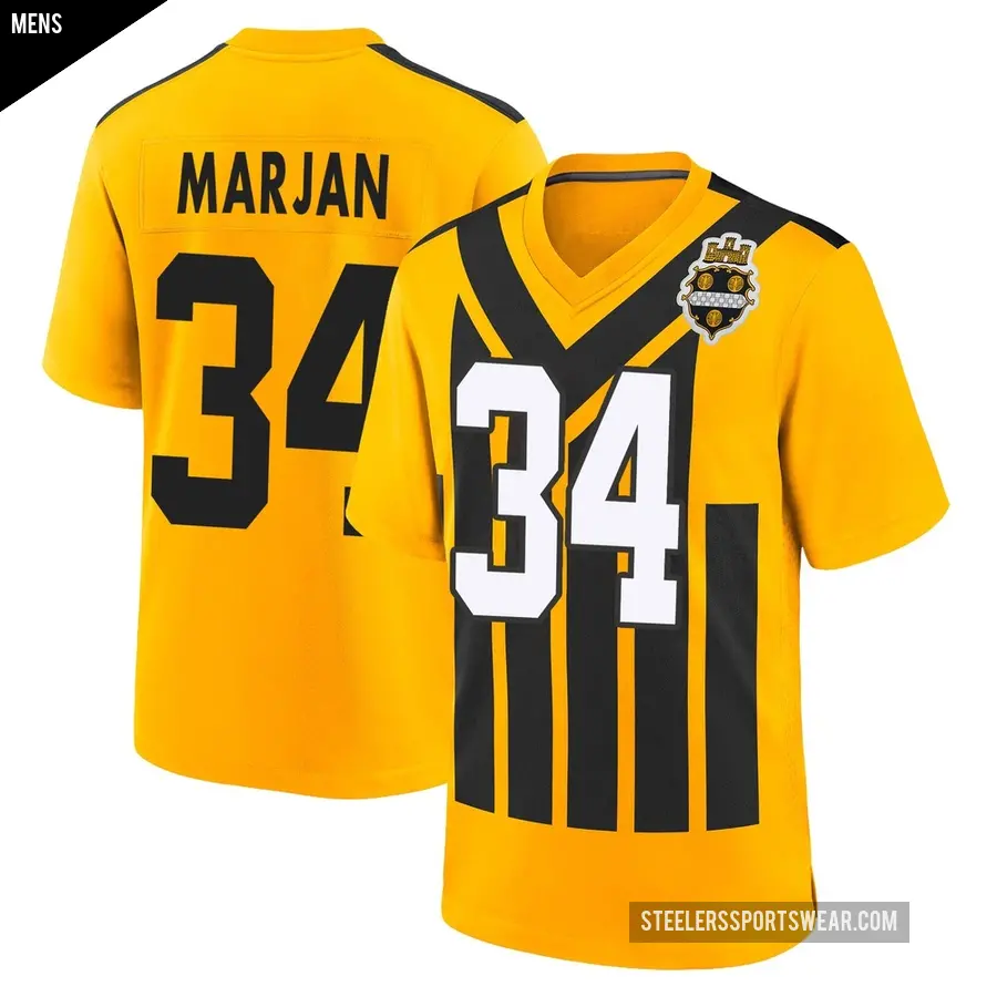 Men's Pittsburgh Steelers ＃34 Laith Marjan Gold Game Alternate 1933 Throwback Jersey