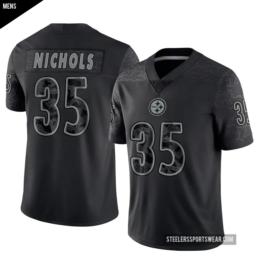 Men's Pittsburgh Steelers ＃35 Lew Nichols Black Limited Reflective Jersey