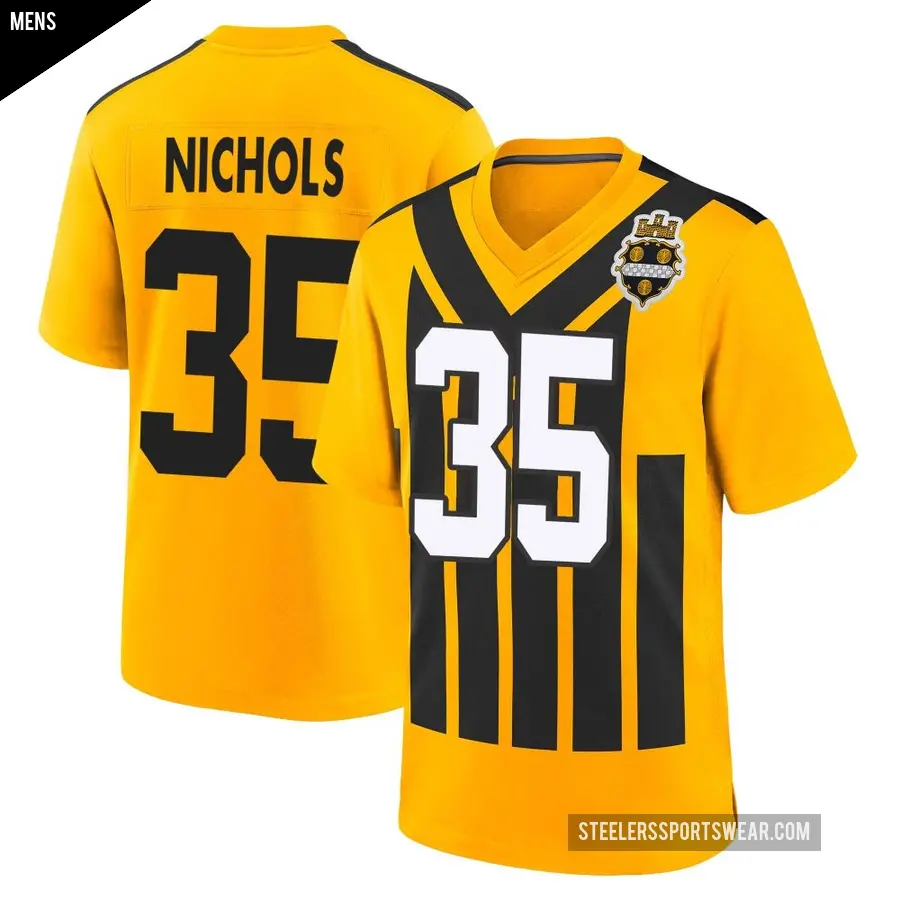 Men's Pittsburgh Steelers ＃35 Lew Nichols Gold Game Alternate 1933 Throwback Jersey