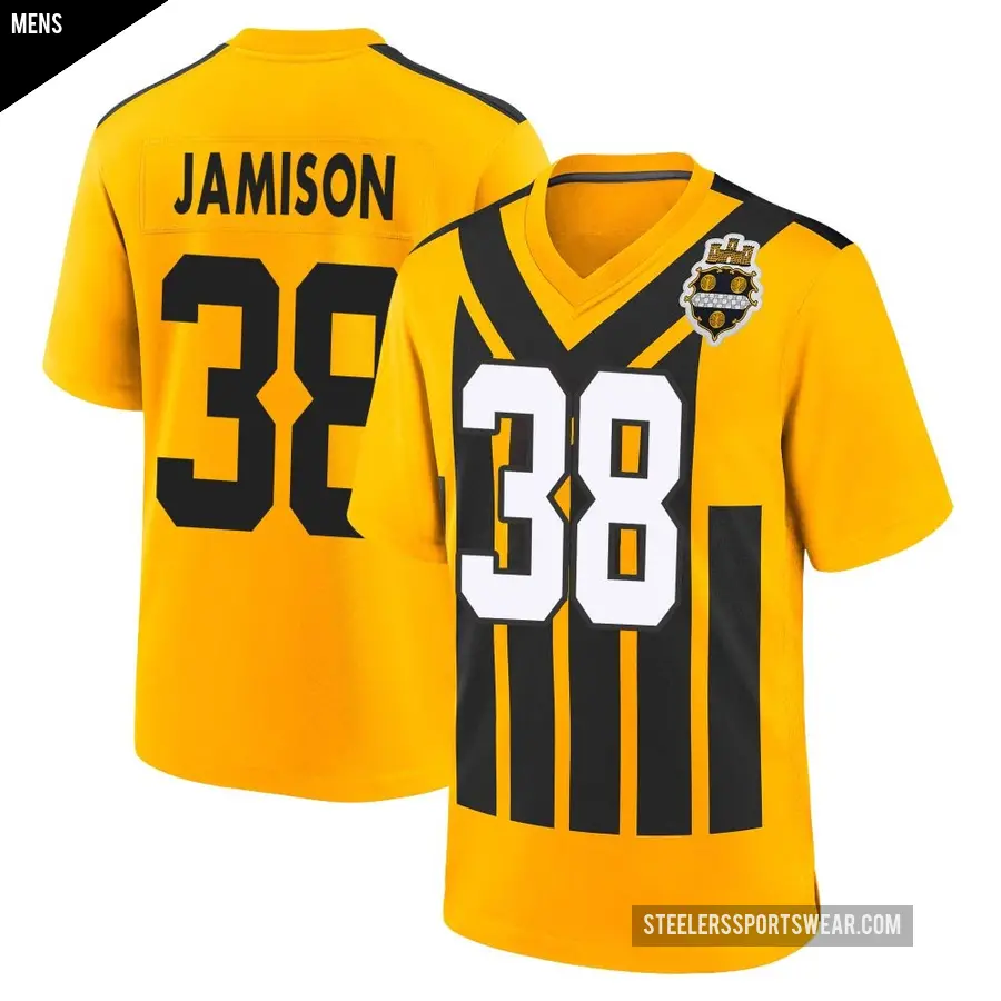 Men's Pittsburgh Steelers ＃38 D'Shawn Jamison Gold Game Alternate 1933 Throwback Jersey