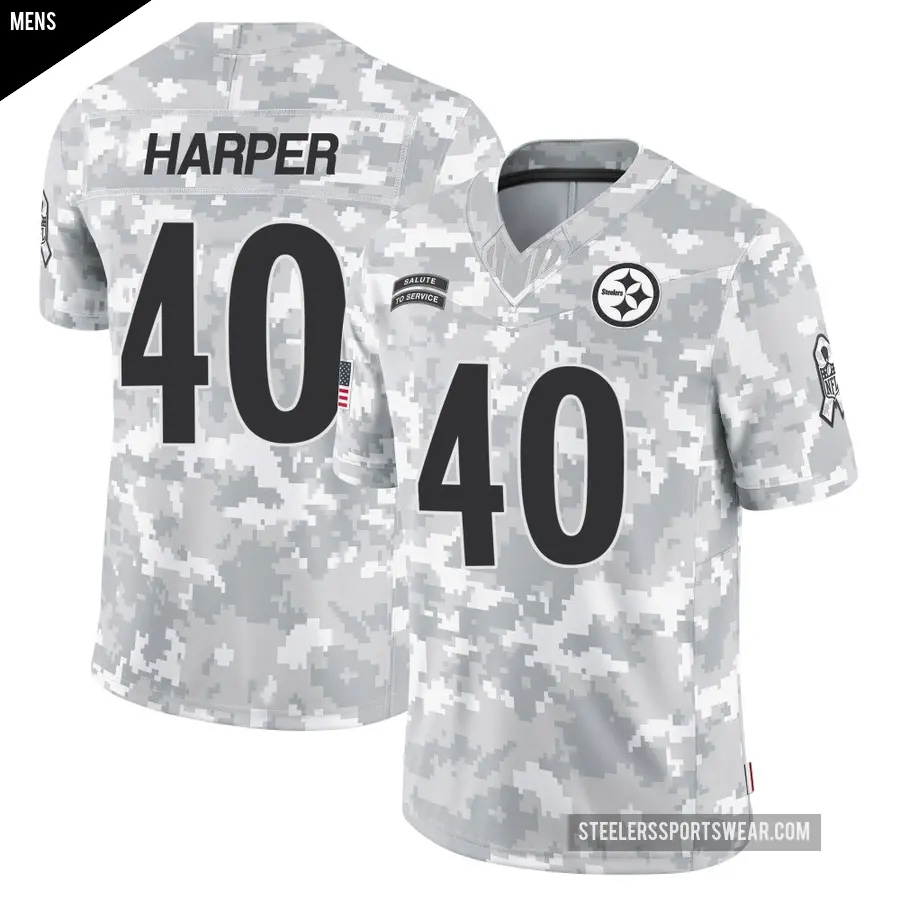 Men's Pittsburgh Steelers ＃40 Devin Harper Arctic Camo Limited 2024 Salute to Service Jersey