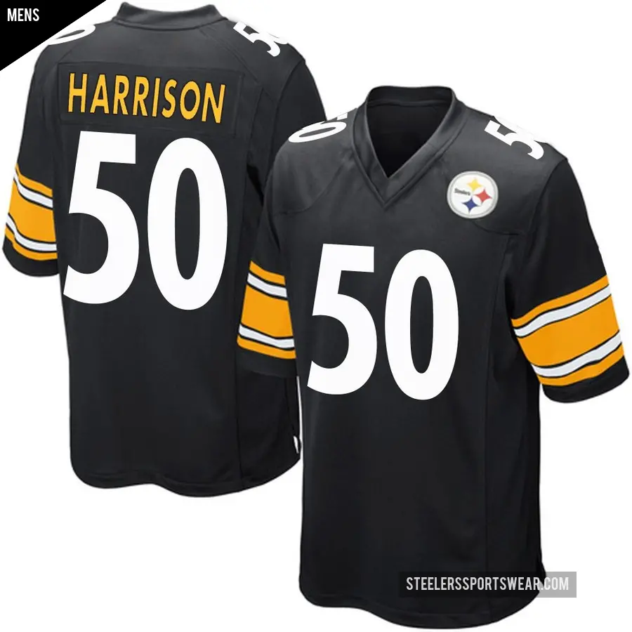 Men's Pittsburgh Steelers ＃50 Malik Harrison Black Game Team Color Jersey
