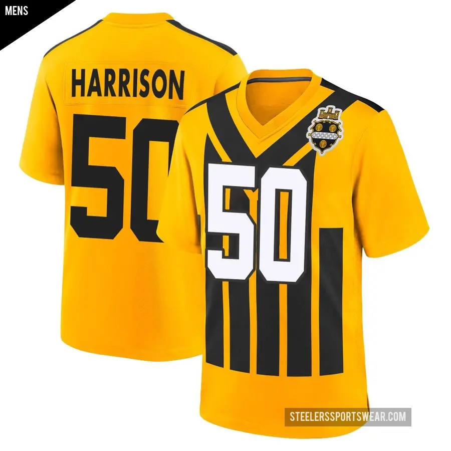 Men's Pittsburgh Steelers ＃50 Malik Harrison Gold Game Alternate 1933 Throwback Jersey