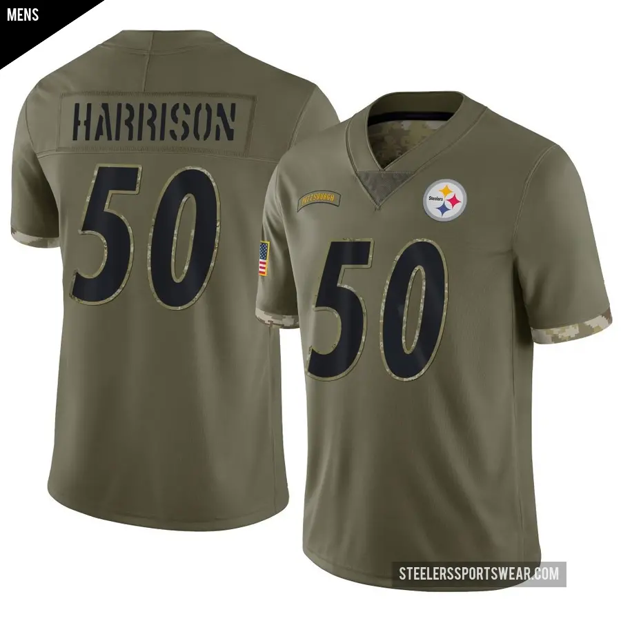 Men's Pittsburgh Steelers ＃50 Malik Harrison Olive Limited 2022 Salute To Service Jersey