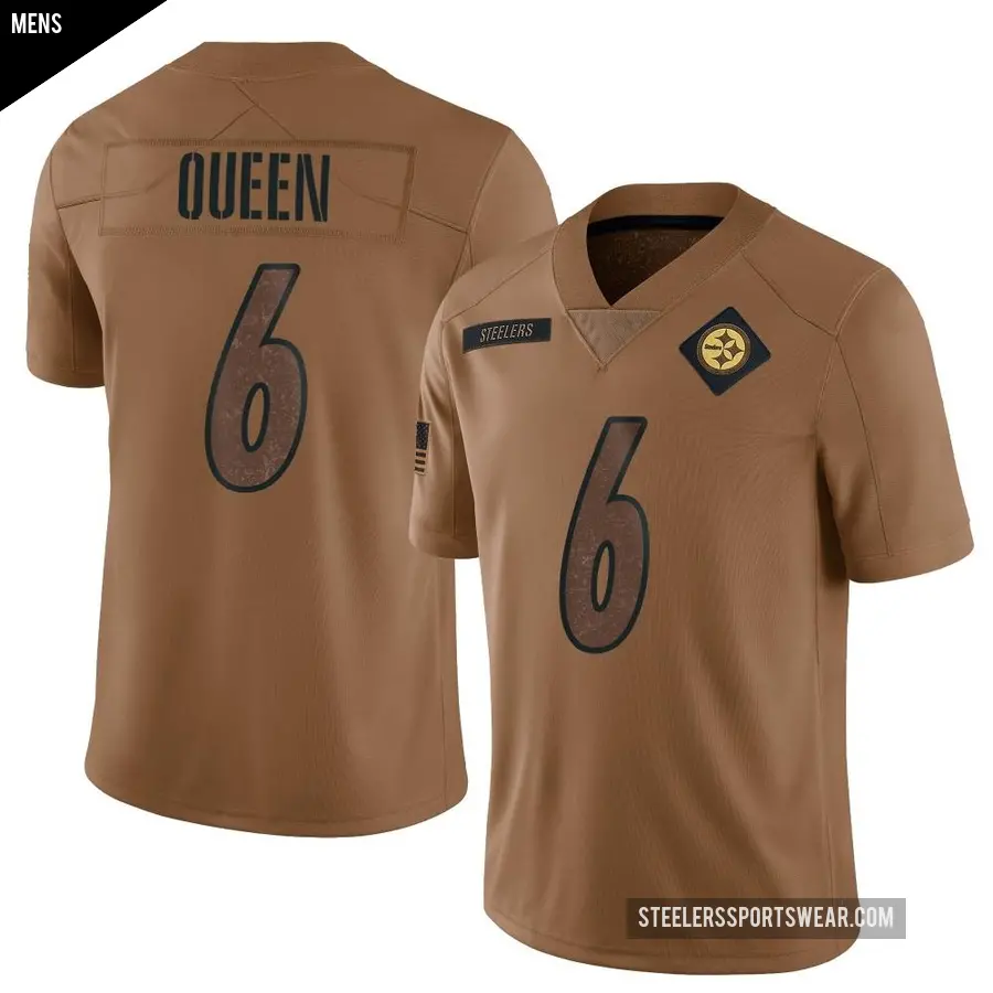 Men's Pittsburgh Steelers ＃6 Patrick Queen Brown Limited 2023 Salute To Service Jersey