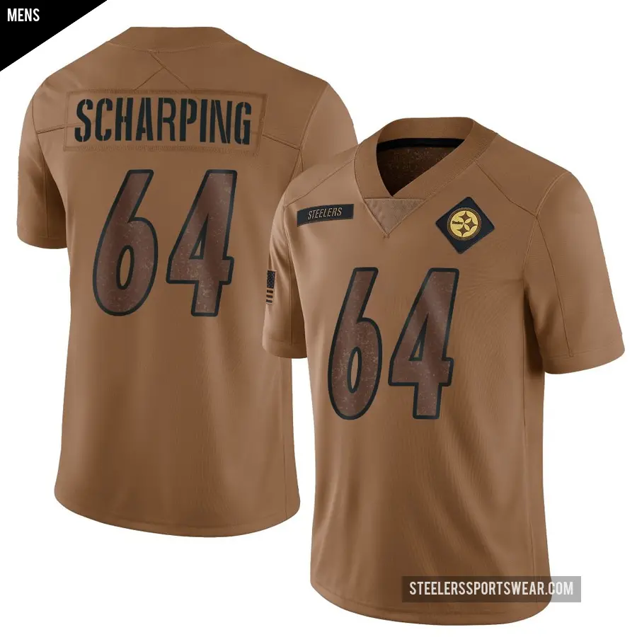 Men's Pittsburgh Steelers ＃64 Max Scharping Brown Limited 2023 Salute To Service Jersey
