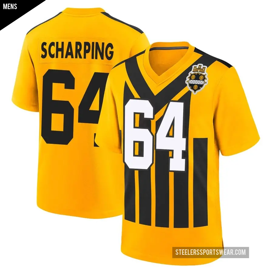 Men's Pittsburgh Steelers ＃64 Max Scharping Gold Game Alternate 1933 Throwback Jersey