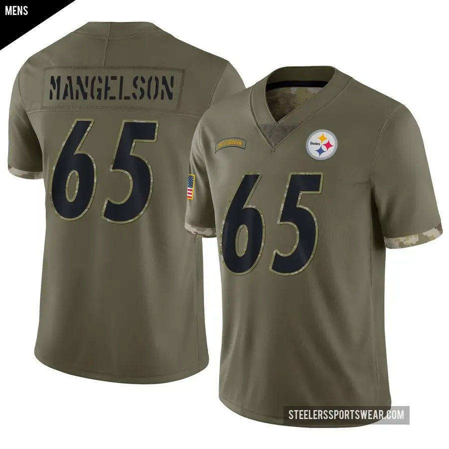 Men's Pittsburgh Steelers ＃65 Blake Mangelson Olive Limited 2022 Salute To Service Jersey