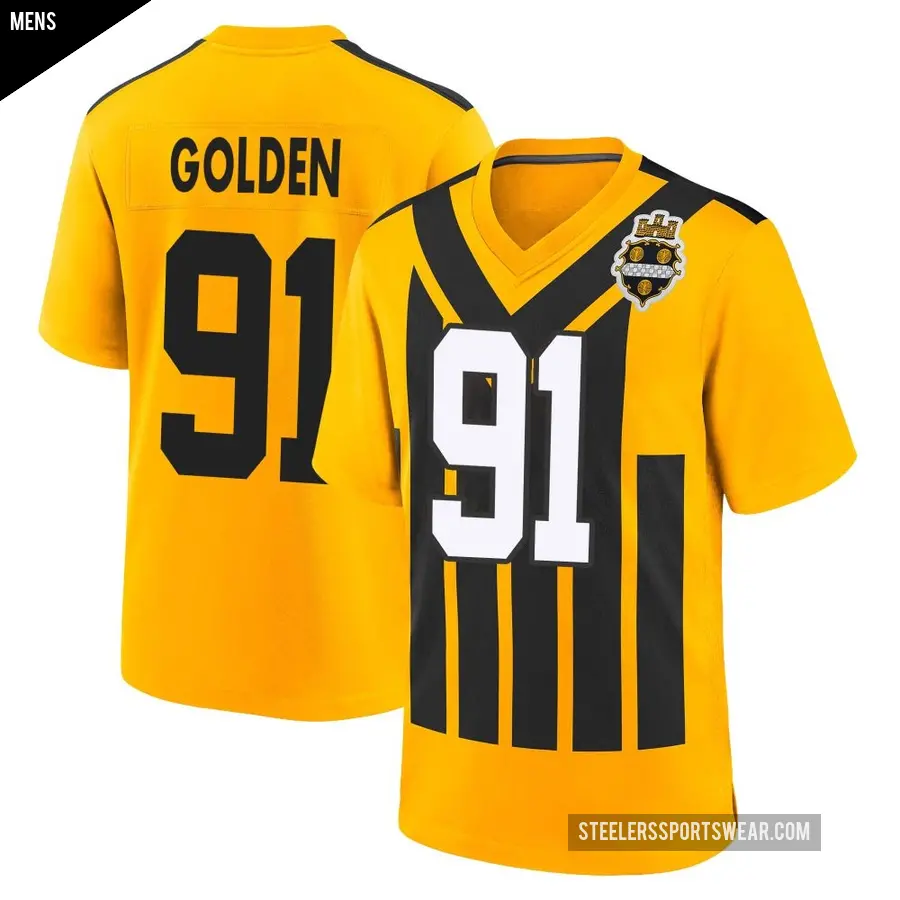 Men's Pittsburgh Steelers ＃91 Markus Golden Gold Game Alternate 1933 Throwback Jersey