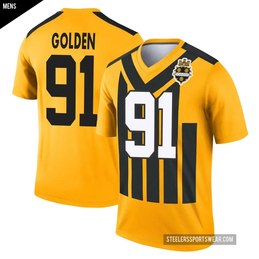 Men's Pittsburgh Steelers ＃91 Markus Golden Gold Legend Alternate 1933 Throwback Performance Jersey