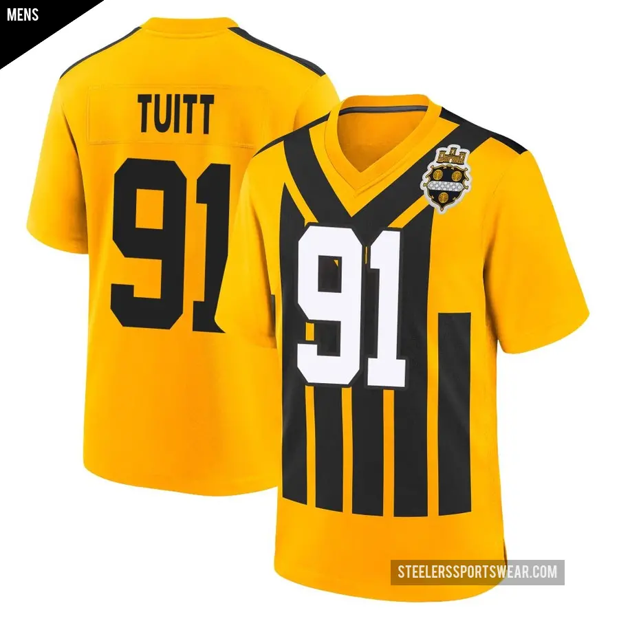 Men's Pittsburgh Steelers ＃91 Stephon Tuitt Gold Game Alternate 1933 Throwback Jersey