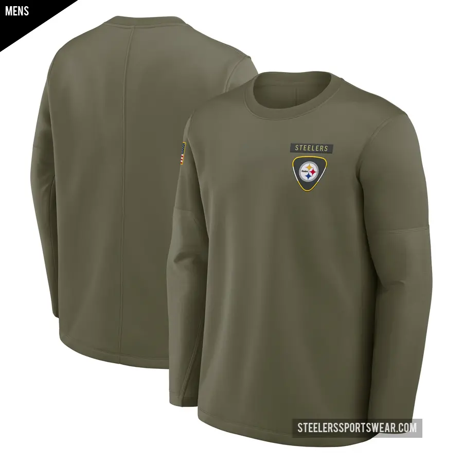 Men's Pittsburgh Steelers Olive 2025 Salute to Service Sideline Coaches Long Sleeve T-Shirt