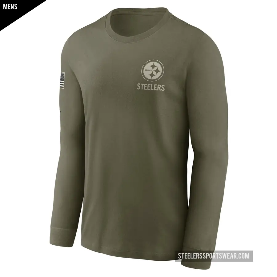 Men's Pittsburgh Steelers Olive 2025 Salute to Service Sideline Long Sleeve T-Shirt