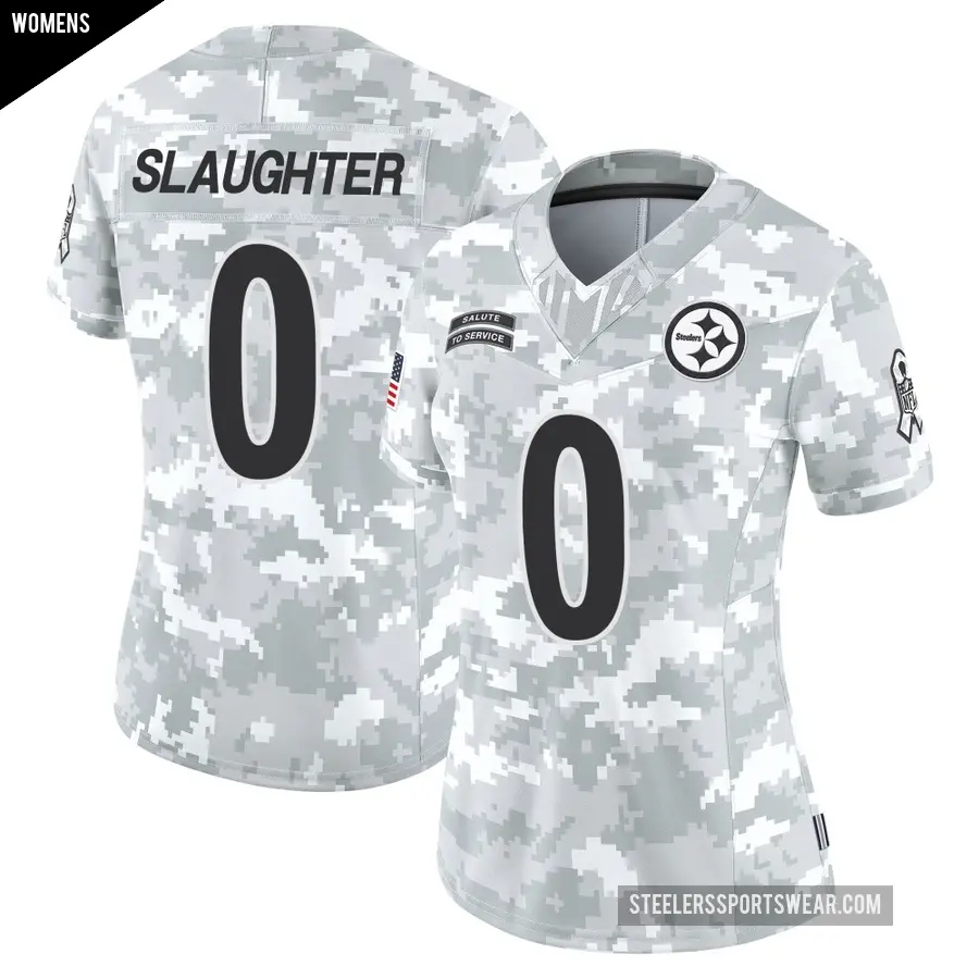 Women's Pittsburgh Steelers ＃0 Doneiko Slaughter Arctic Camo Limited 2024 Salute to Service Jersey