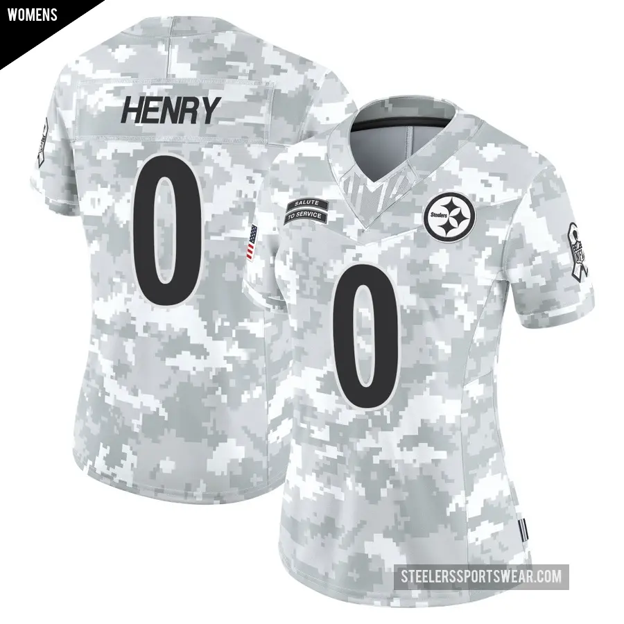 Women's Pittsburgh Steelers ＃0 KJ Henry Arctic Camo Limited 2024 Salute to Service Jersey