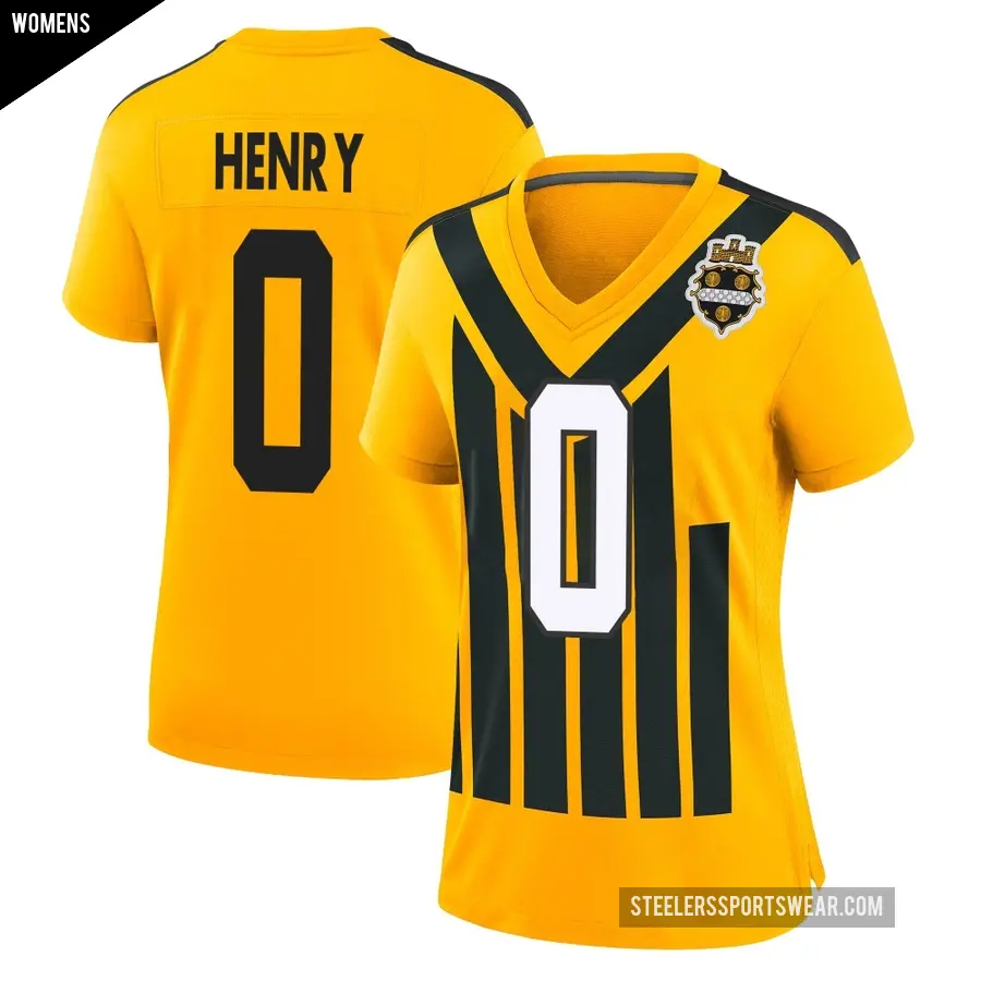Women's Pittsburgh Steelers ＃0 KJ Henry Gold Game Alternate 1933 Throwback Jersey