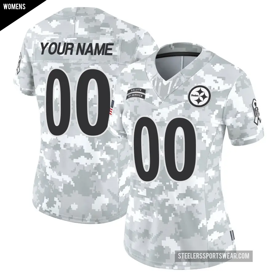 Women's Pittsburgh Steelers ＃00 Custom Arctic Camo Limited 2024 Salute to Service Jersey