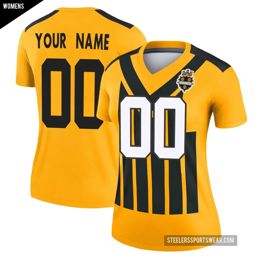 Women's Pittsburgh Steelers ＃00 Custom Gold Legend Alternate 1933 Throwback Performance Jersey