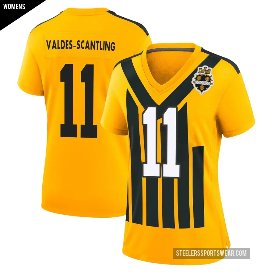 Women's Pittsburgh Steelers ＃11 Marquez Valdes-Scantling Gold Game Alternate 1933 Throwback Jersey