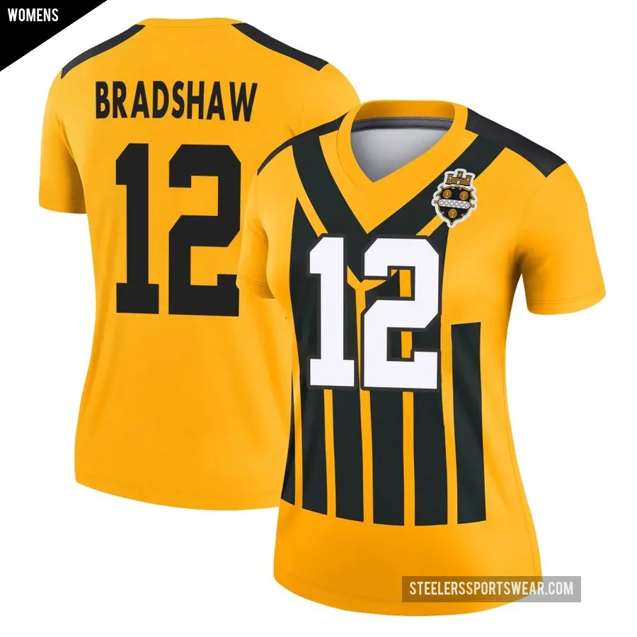 Women's Pittsburgh Steelers ＃12 Terry Bradshaw Gold Legend Alternate 1933 Throwback Performance Jersey