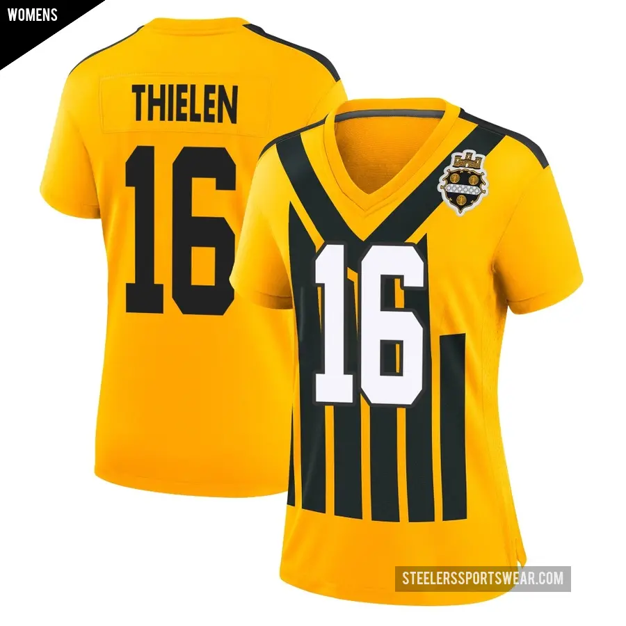 Women's Pittsburgh Steelers ＃16 Adam Thielen Gold Game Alternate 1933 Throwback Jersey