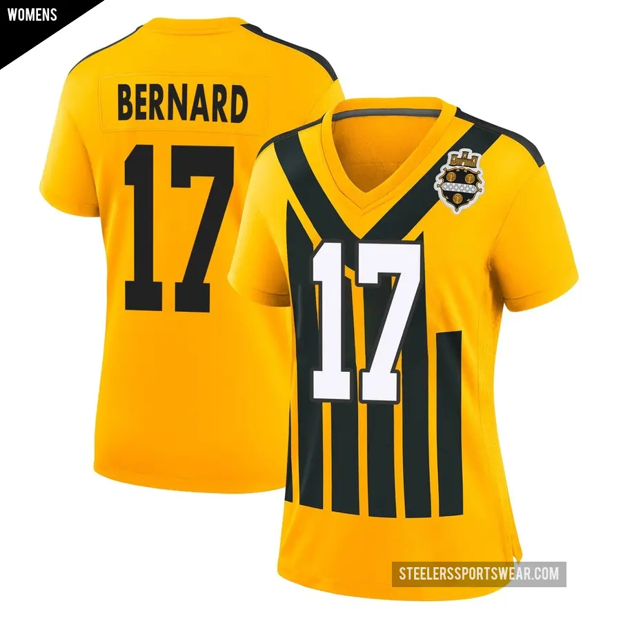 Women's Pittsburgh Steelers ＃17 Germie Bernard Gold Game Alternate 1933 Throwback Jersey