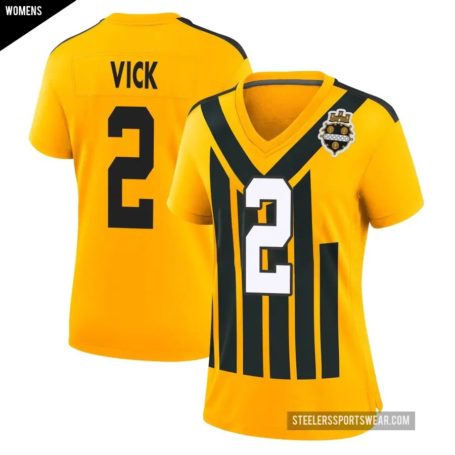 Women's Pittsburgh Steelers ＃2 Mike Vick Gold Game Alternate 1933 Throwback Jersey