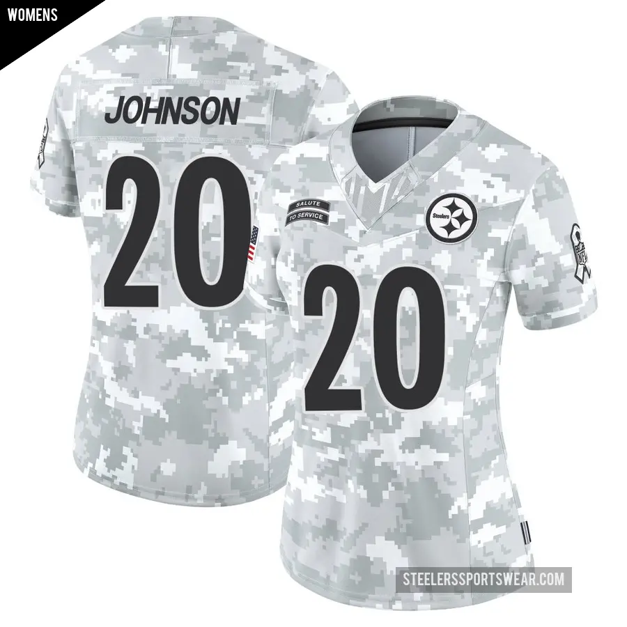 Women's Pittsburgh Steelers ＃20 Kaleb Johnson Arctic Camo Limited 2024 Salute to Service Jersey