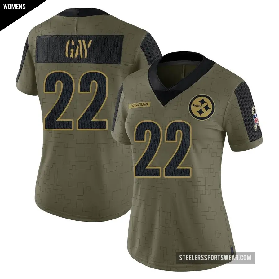 Women's Pittsburgh Steelers ＃22 William Gay Olive Limited 2021 Salute To Service Jersey