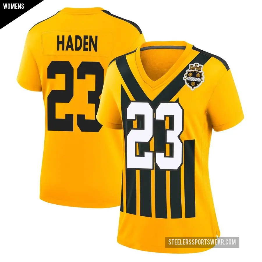Women's Pittsburgh Steelers ＃23 Joe Haden Gold Game Alternate 1933 Throwback Jersey