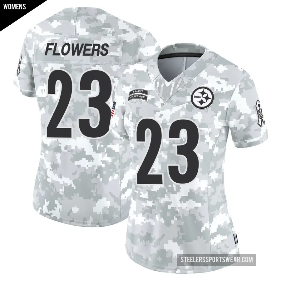Women's Pittsburgh Steelers ＃23 Tre Flowers Arctic Camo Limited 2024 Salute to Service Jersey