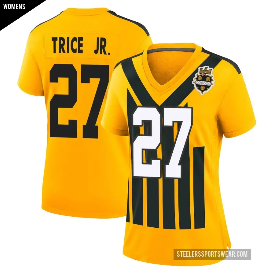 Women's Pittsburgh Steelers ＃27 Cory Trice Jr. Gold Game Alternate 1933 Throwback Jersey