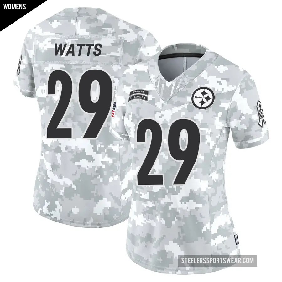 Women's Pittsburgh Steelers ＃29 Ryan Watts Arctic Camo Limited 2024 Salute to Service Jersey