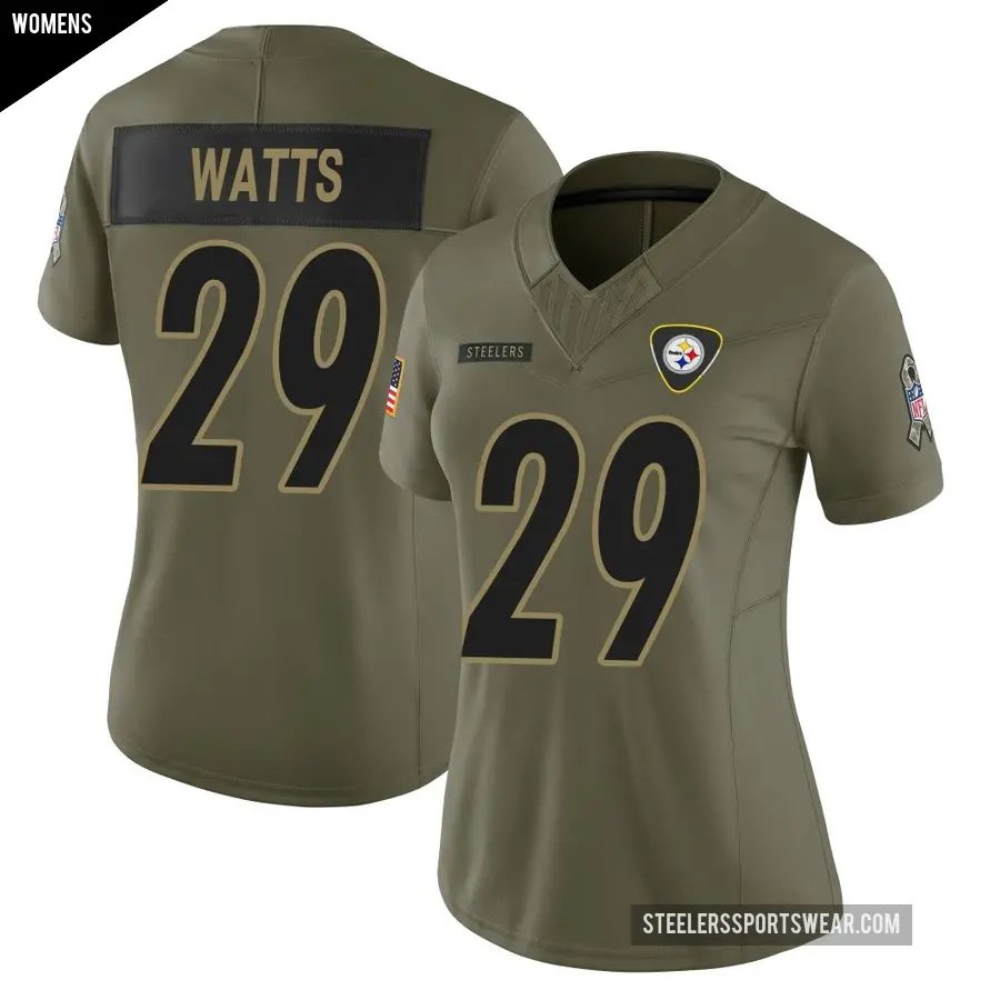 Women's Pittsburgh Steelers ＃29 Ryan Watts Olive Limited 2025 Salute to Service Jersey