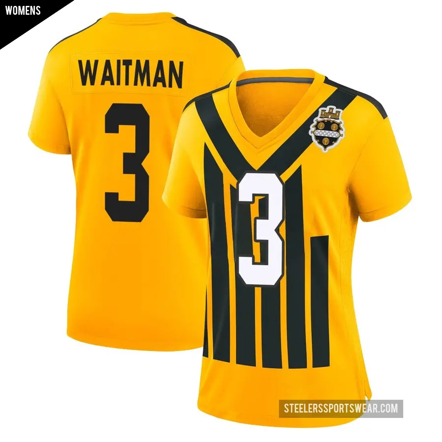 Women's Pittsburgh Steelers ＃3 Corliss Waitman Gold Game Alternate 1933 Throwback Jersey
