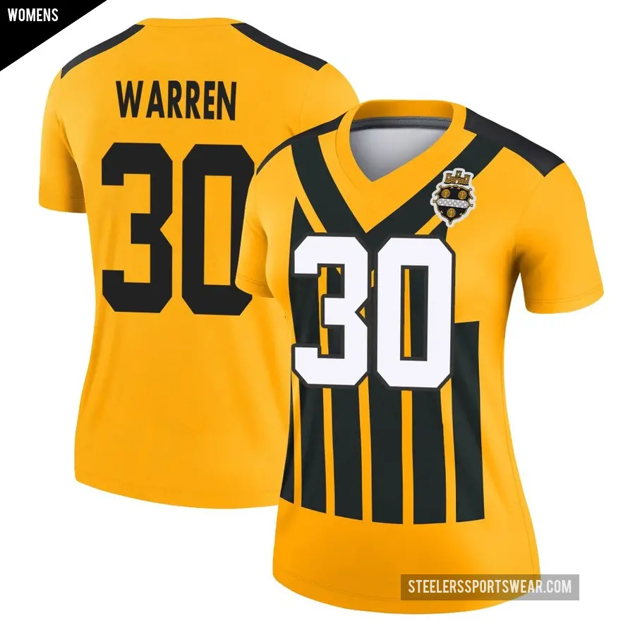 Women's Pittsburgh Steelers ＃30 Jaylen Warren Gold Legend Alternate 1933 Throwback Performance Jersey