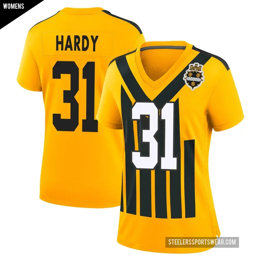 Women's Pittsburgh Steelers ＃31 Daequan Hardy Gold Game Alternate 1933 Throwback Jersey