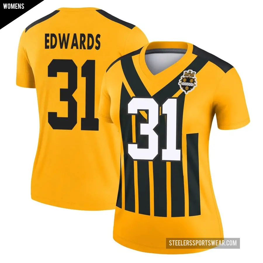 Women's Pittsburgh Steelers ＃31 Daijun Edwards Gold Legend Alternate 1933 Throwback Performance Jersey
