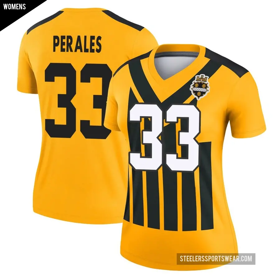 Women's Pittsburgh Steelers ＃33 David Perales Gold Legend Alternate 1933 Throwback Performance Jersey