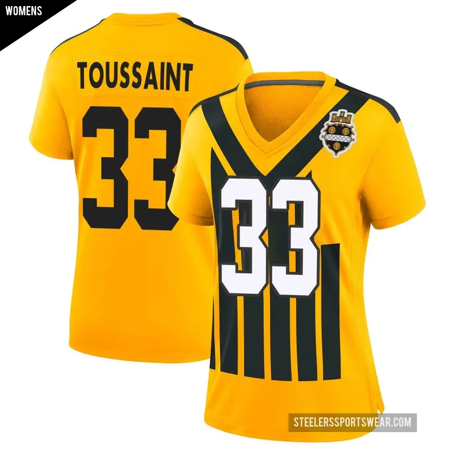 Women's Pittsburgh Steelers ＃33 Fitzgerald Toussaint Gold Game Alternate 1933 Throwback Jersey
