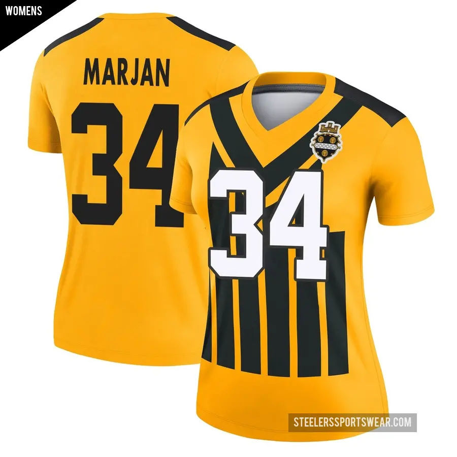 Women's Pittsburgh Steelers ＃34 Laith Marjan Gold Legend Alternate 1933 Throwback Performance Jersey