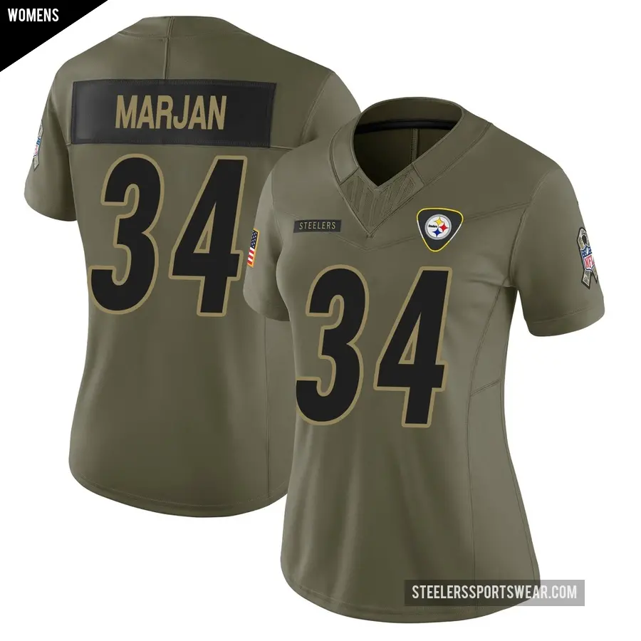 Women's Pittsburgh Steelers ＃34 Laith Marjan Olive Limited 2025 Salute to Service Jersey