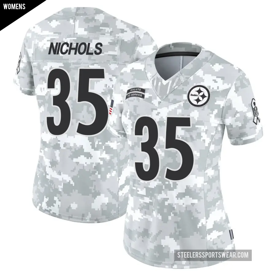 Women's Pittsburgh Steelers ＃35 Lew Nichols Arctic Camo Limited 2024 Salute to Service Jersey